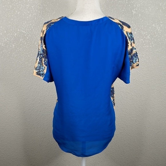 Target x Tracy Reese Blue & Tan Sequin Floral Top Size Small - Picture 4 of 6